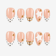 Peach Star Polka French Almond Press On Nails | Salon-Pro 10PCS