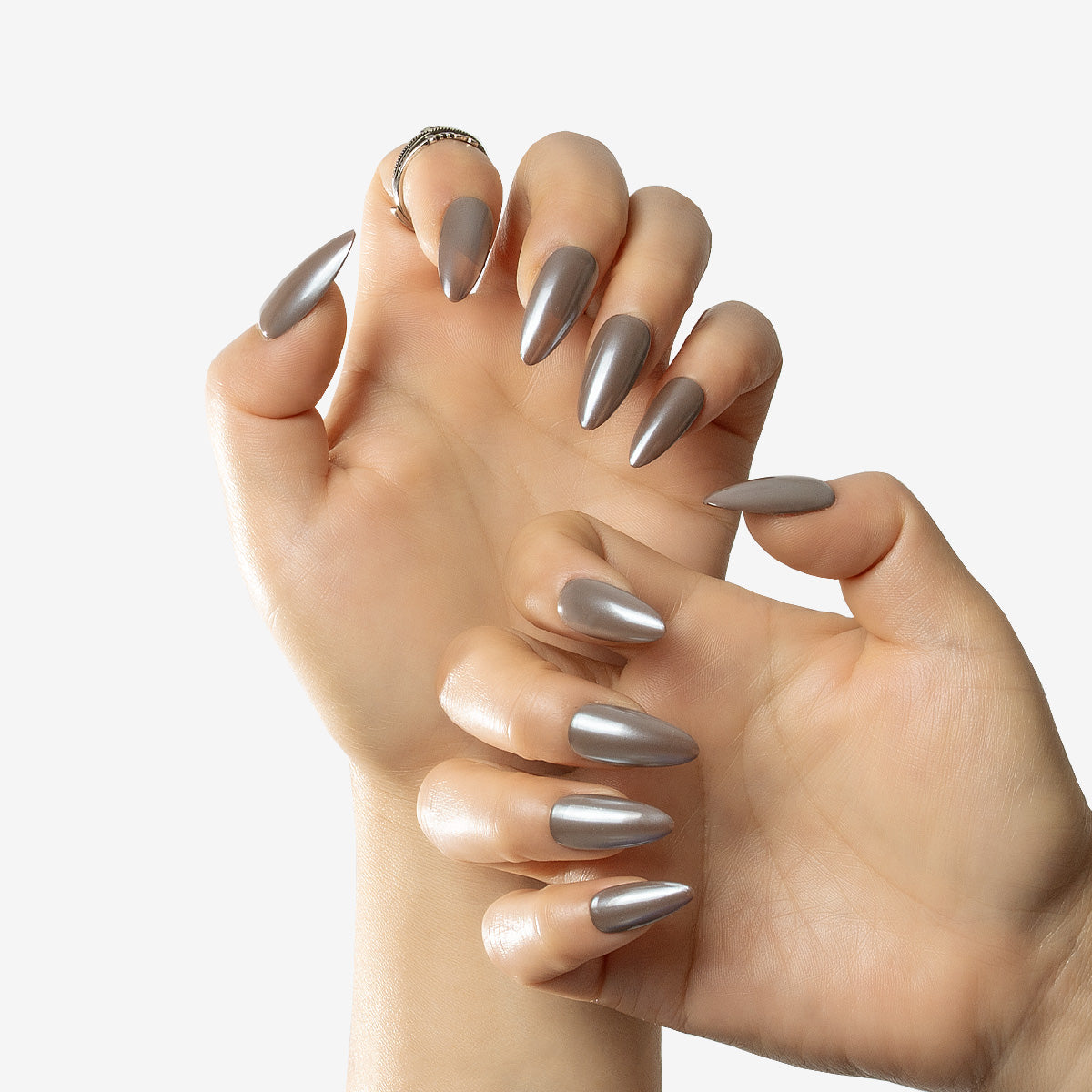 Metallic Cocoa Almond Gel Nails
