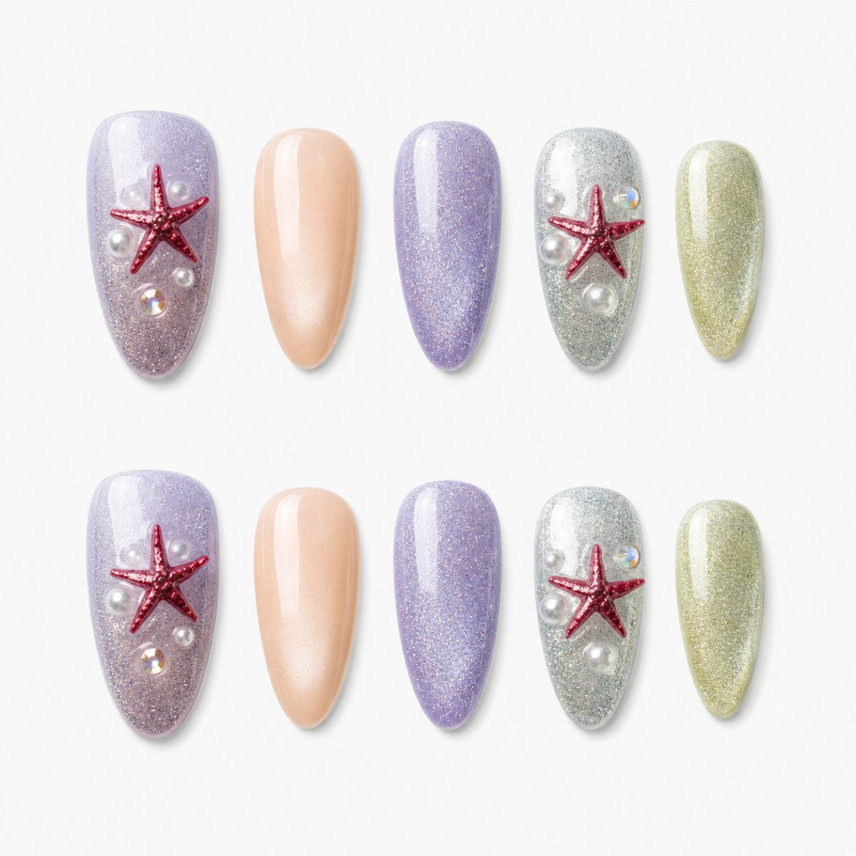 Iridescent Mermaid Starfish Press On Nails | 10PCS