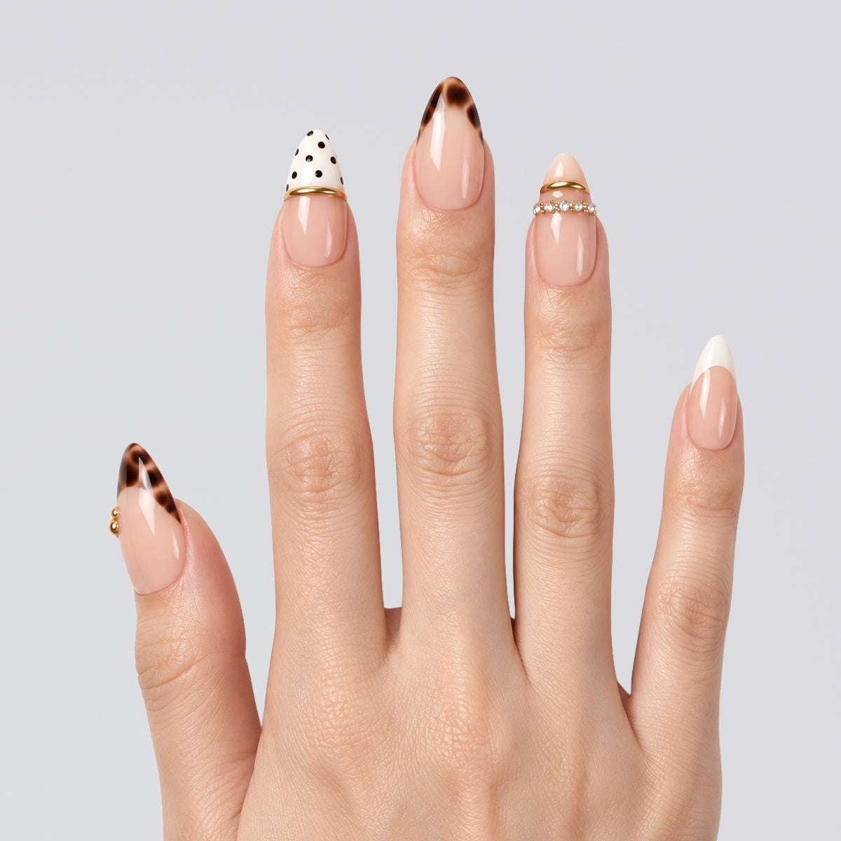 Peach Tortoise Polka French Almond Press On Nails | Salon-Pro 10PCS