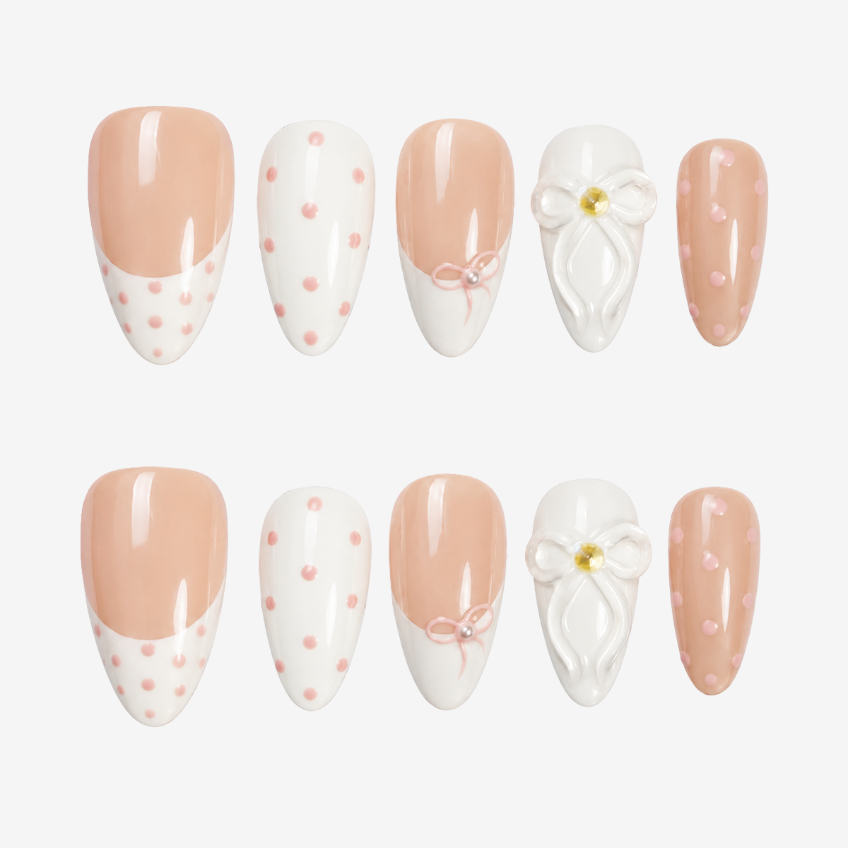 Girly Balletcore Bowknot & White French Press On Nails | 10PCS