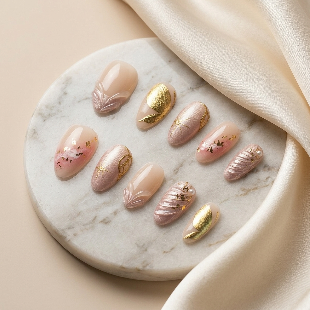 Mermaid Tail Pink Gold Press On Nails | Salon-Pro 10PCS