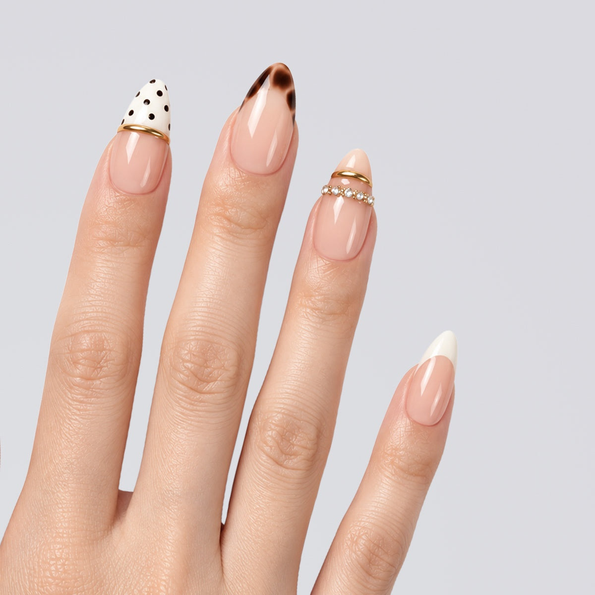 Peach Tortoise Polka French Almond Press On Nails | Salon-Pro 10PCS