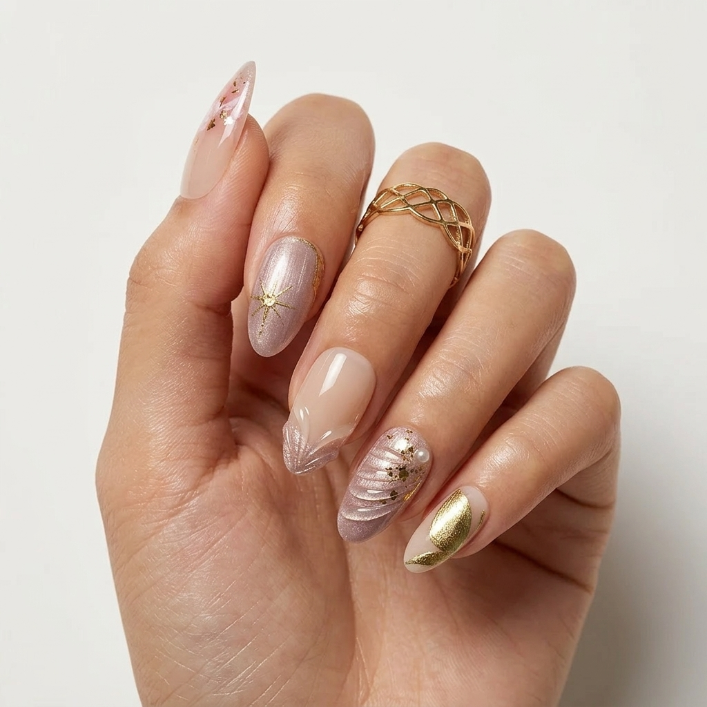 Mermaid Tail Pink Gold Press On Nails | Salon-Pro 10PCS
