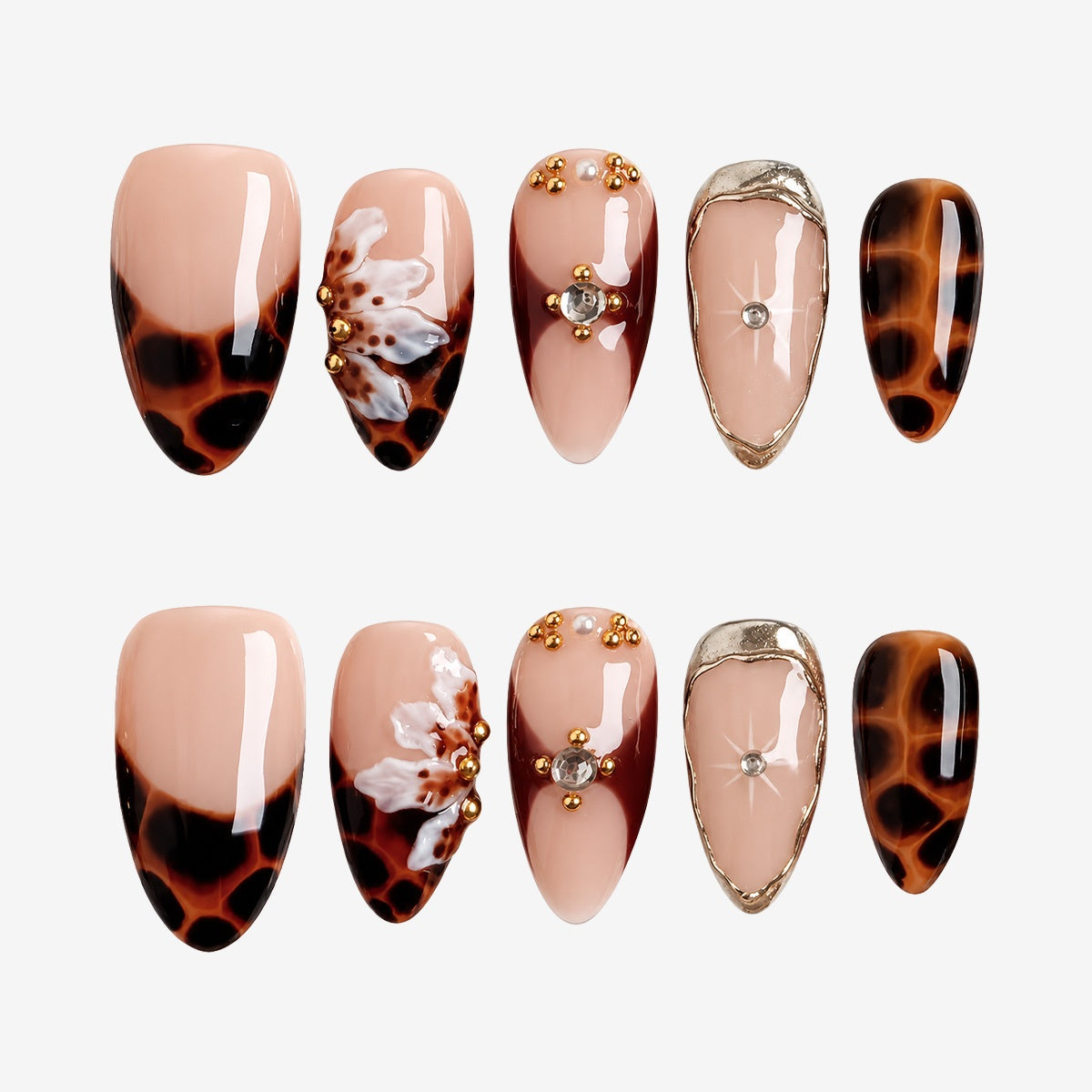 Amber Tortoise Jewel Bloom Almond Press On Nails | Salon-Pro 10PCS