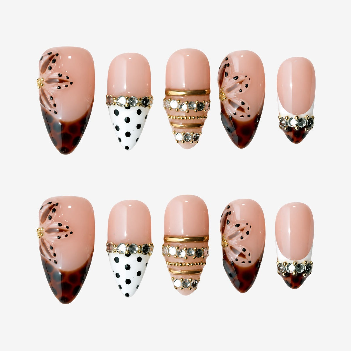 Blush Tortoise Polka Bloom Almond Press On Nails | Salon-Pro 10PCS