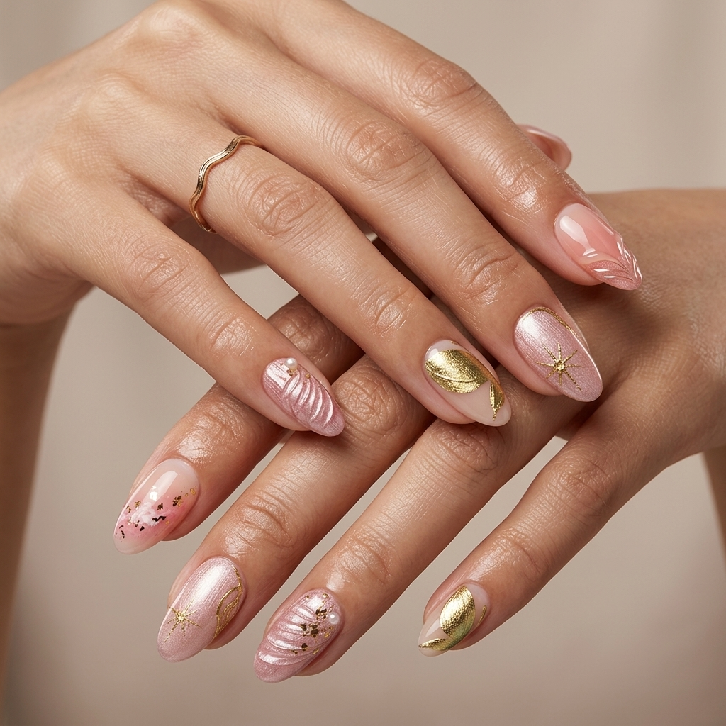 Mermaid Tail Pink Gold Press On Nails | Salon-Pro 10PCS