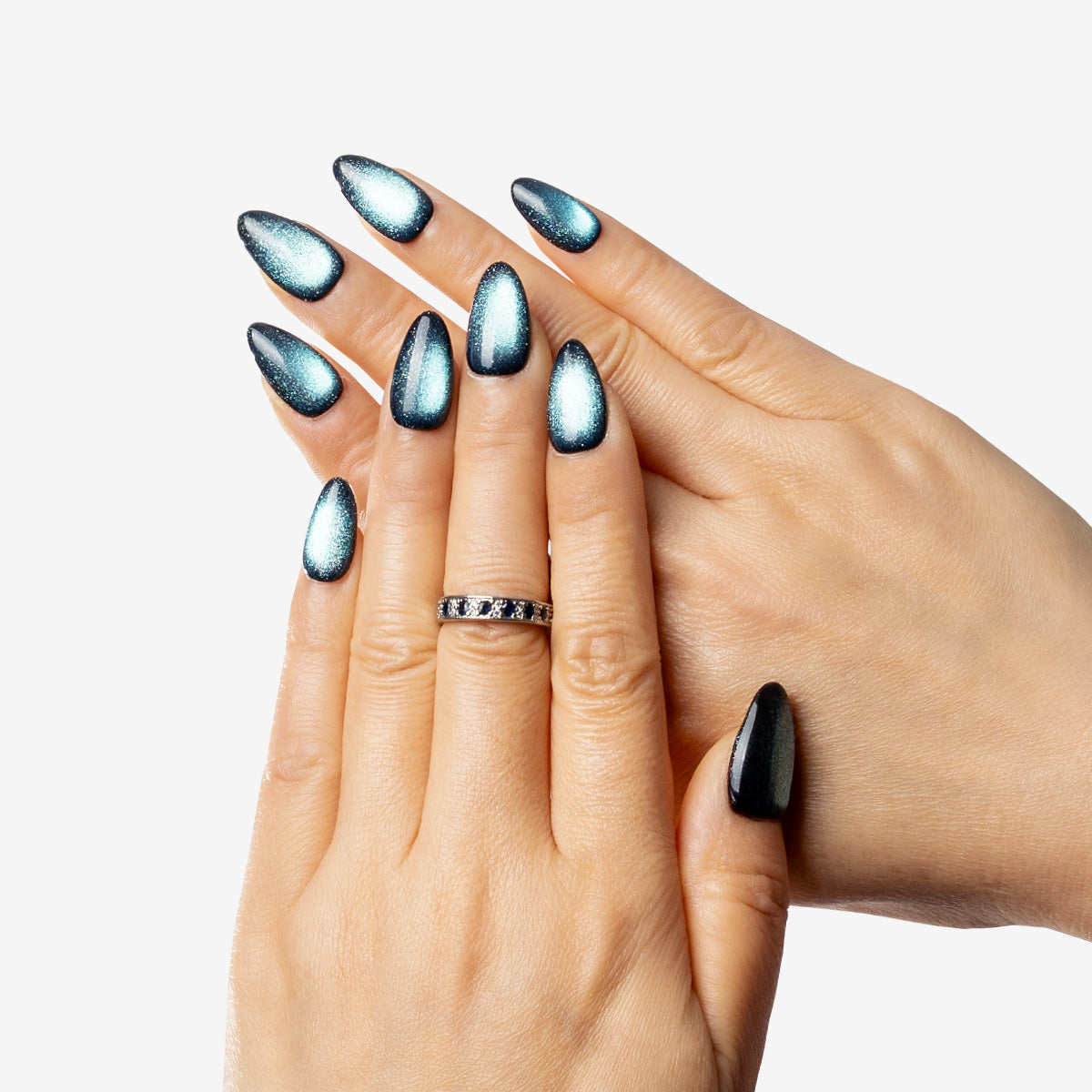 Deep Sea Magnetic Almond Press-On Nails | Salon-Pro 10PCS