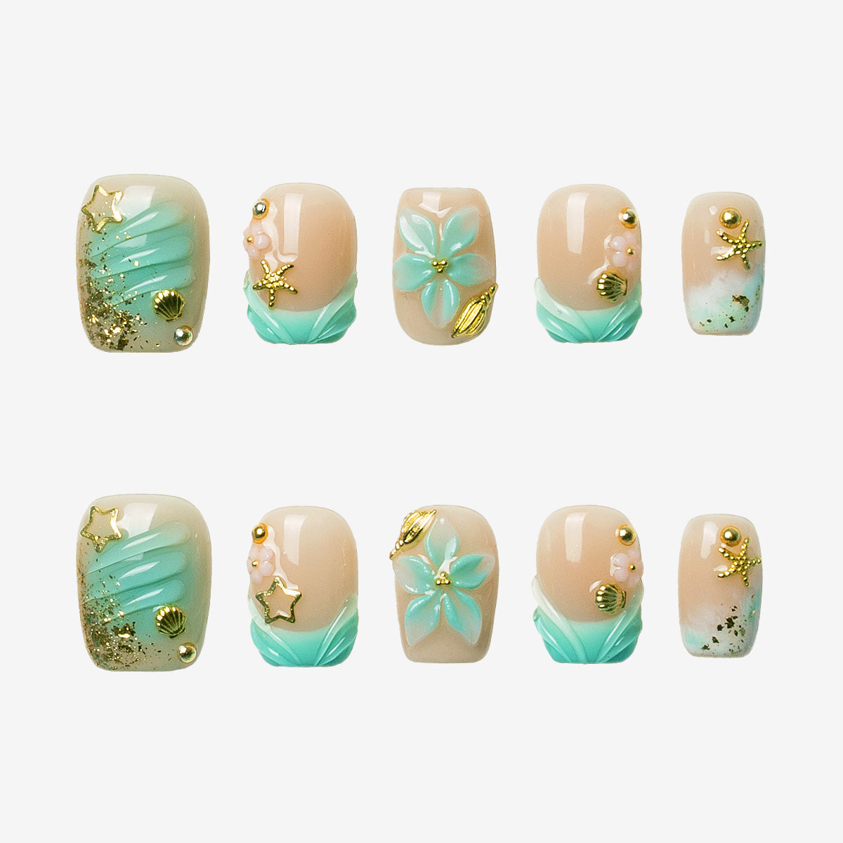 Ocean Bloom Press On Nails | Salon-Pro 10PCS