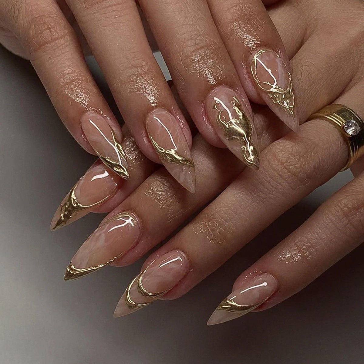 New Arrival 3D Gold Inlay Press On Nails 24PCS