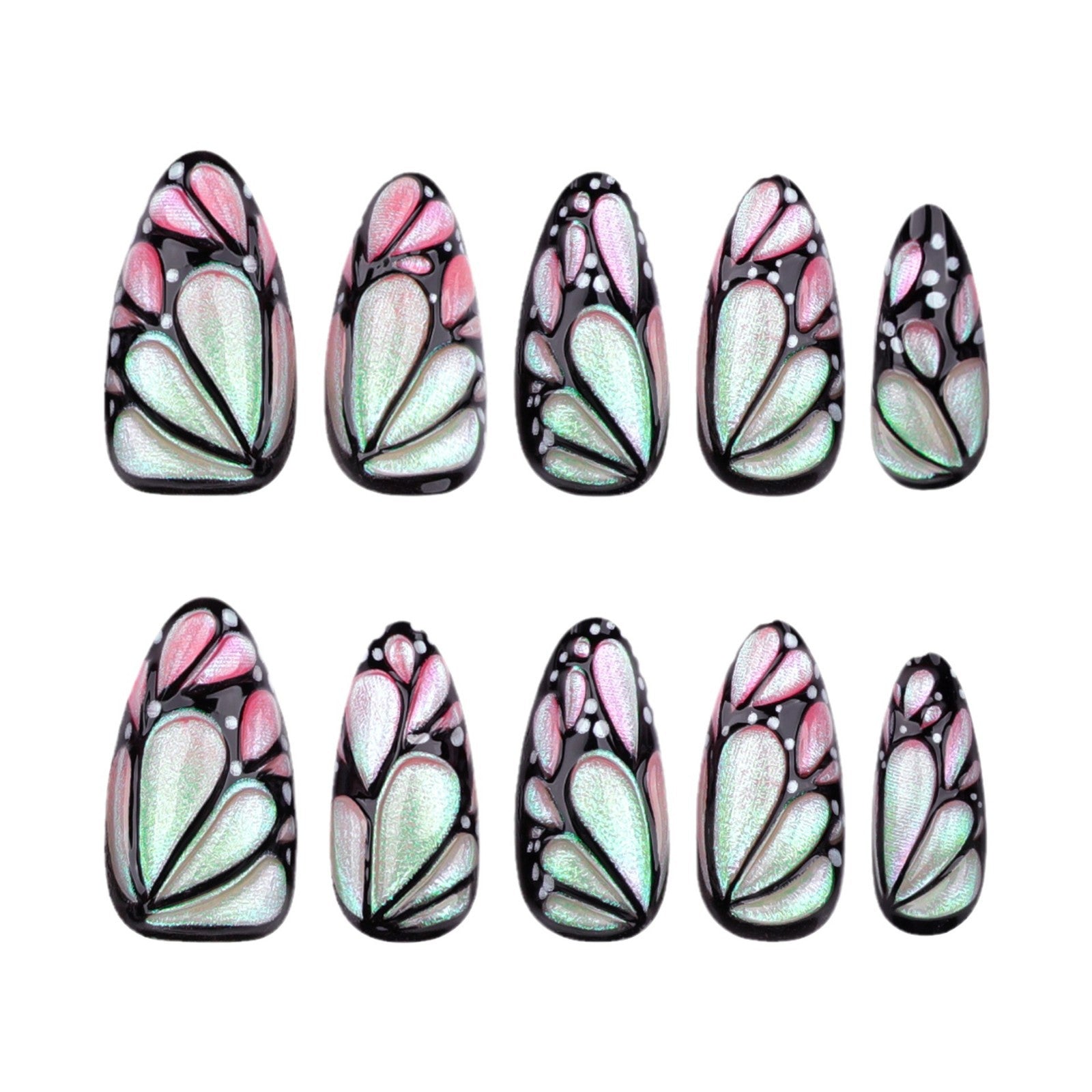 3D Butterfly Iridescent Shimmer Gradient Press On Nails 24PCS