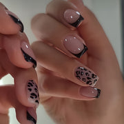 Baddie Black Leopard French Square Press On Nails | 24PCS