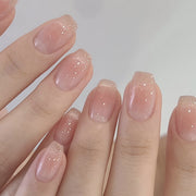 Short Coffin French Blush Cat Eye Press On Nails 24PCS