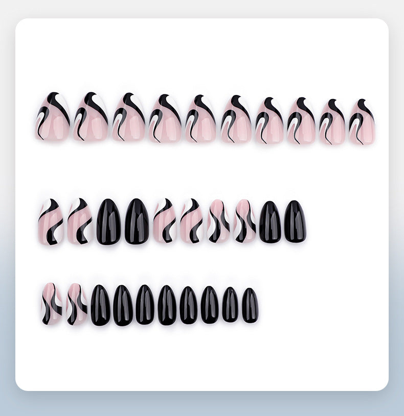 Modern Monochrome Abstract Short Almond Press On Nails 24PCS