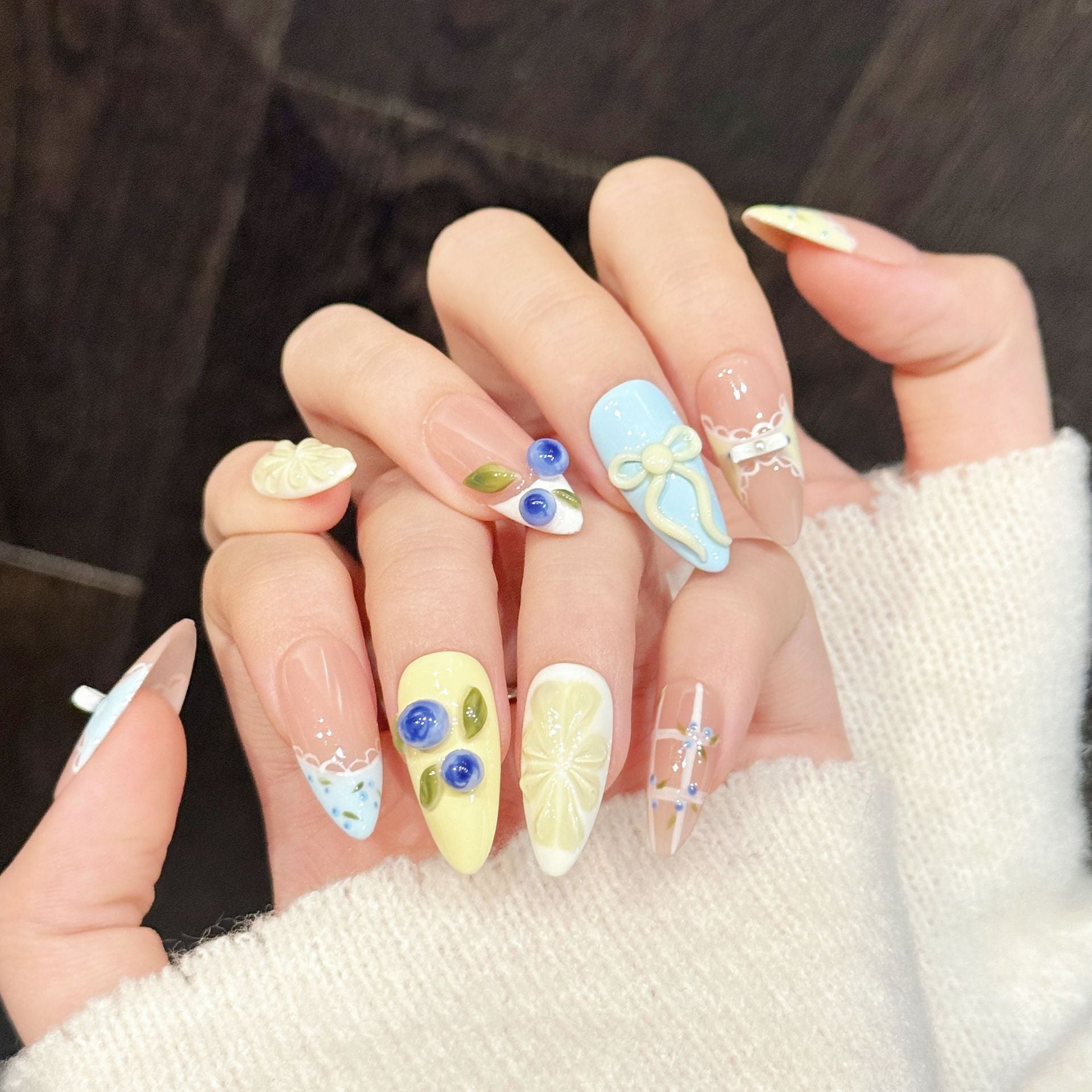 Summer Lemonade Pink Contrast Press On Nails | 10PCS