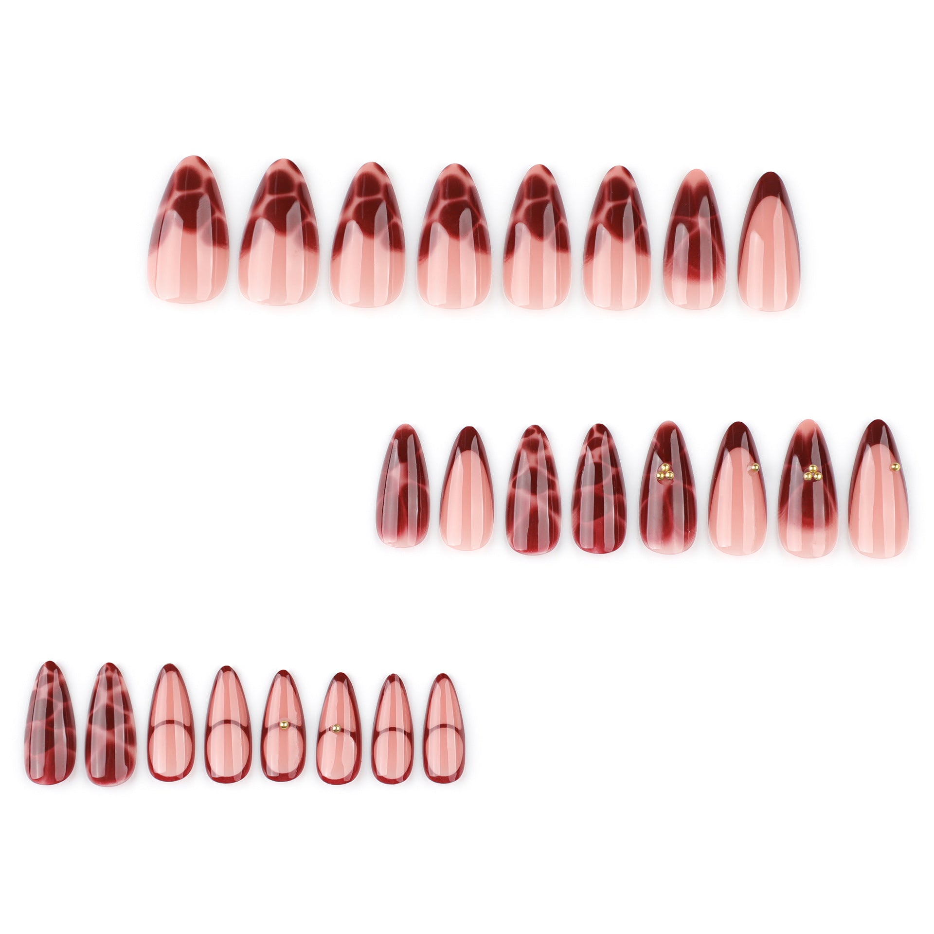 Luxury Wine Red Floral French Press On nails 24PCS