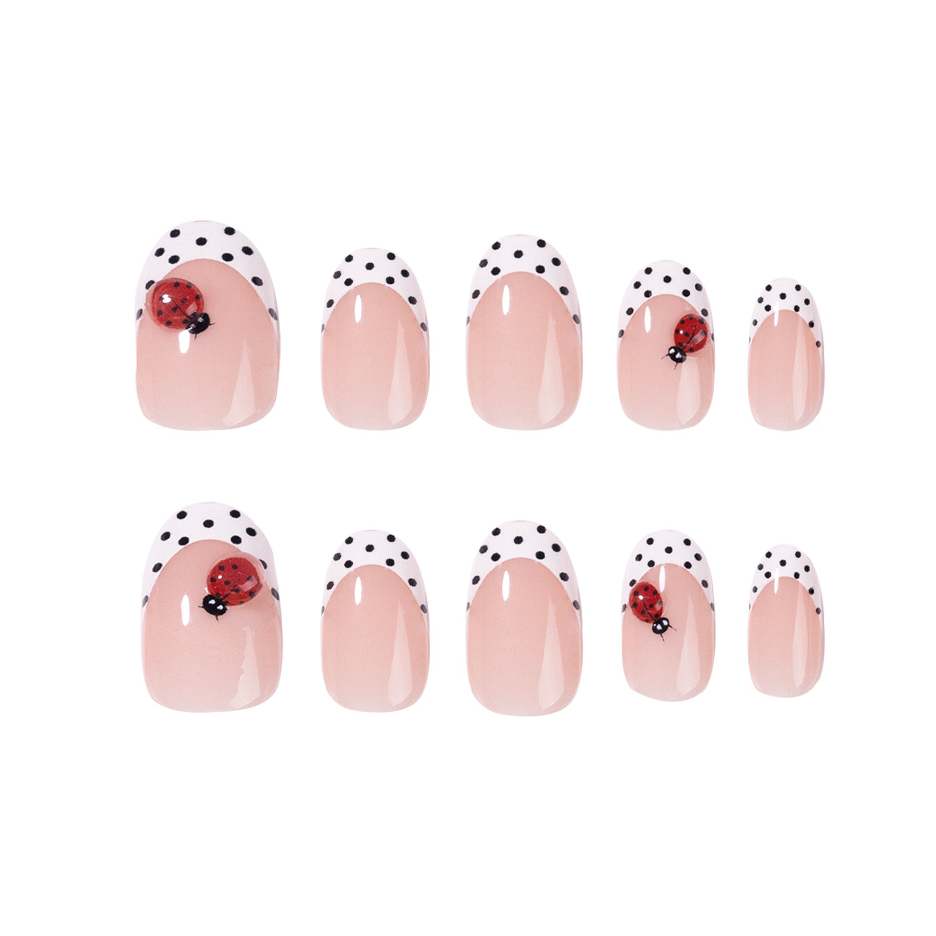 Playful Ladybug Polka Dot French Press On Nails 24PCS