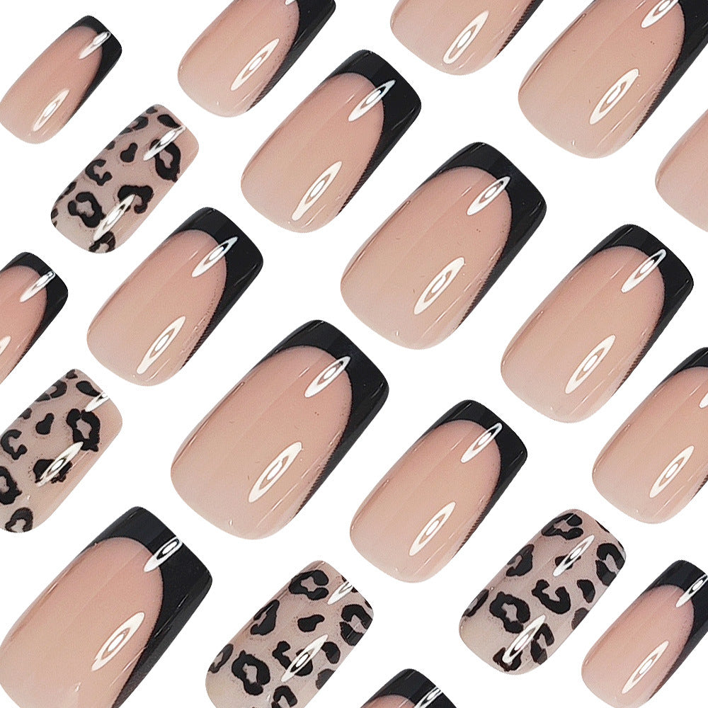 Baddie Black Leopard French Square Press On Nails | 24PCS