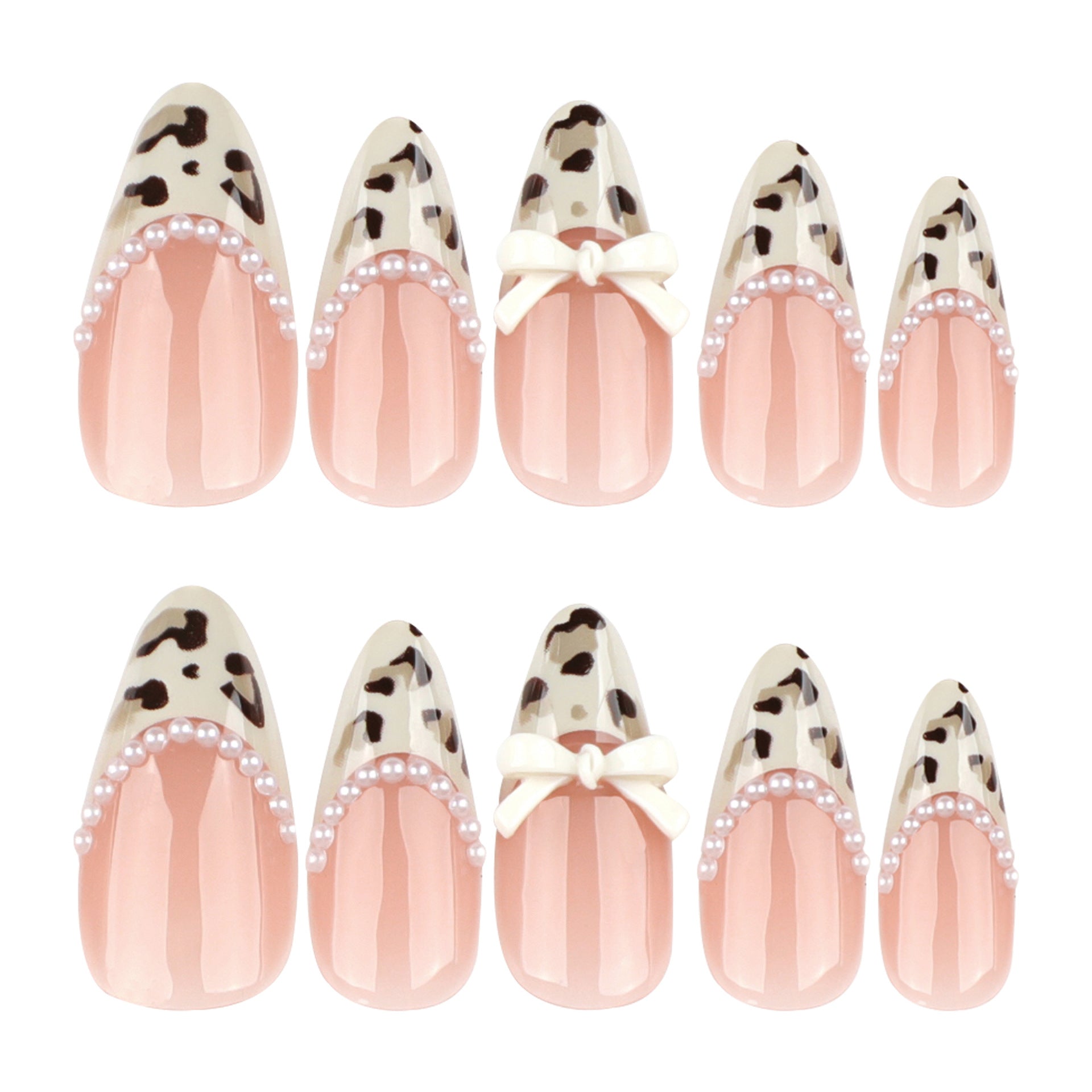 Trendy Short Almond Leopard Print French Tip Press On Nails 24PCS