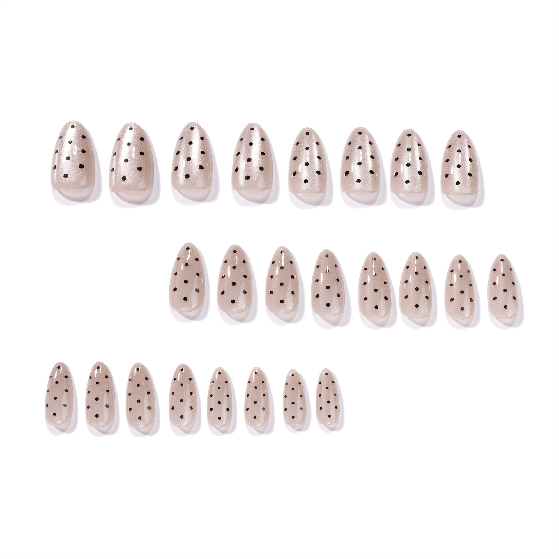 Minimalist Grey Cat Eye & Black Dot Almond Press On Nails 24PCS