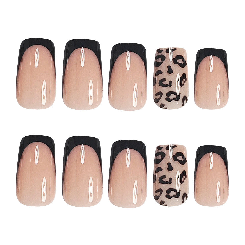 Baddie Black Leopard French Square Press On Nails | 24PCS