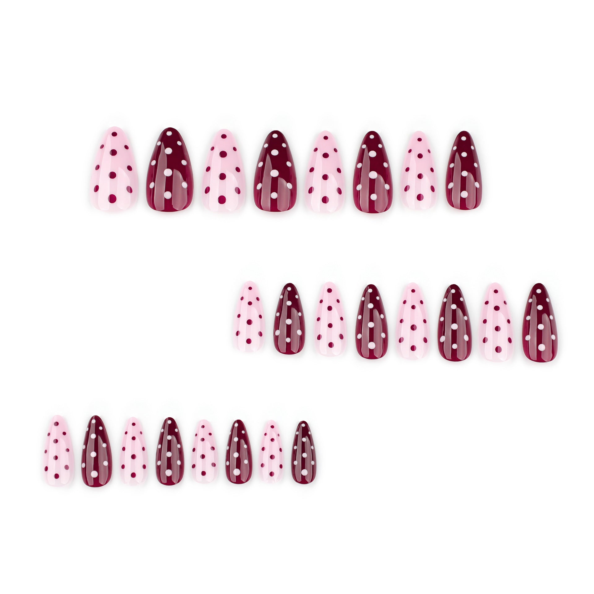 Trendy Red Spotted Almond Shape Press On Nails 24PCS