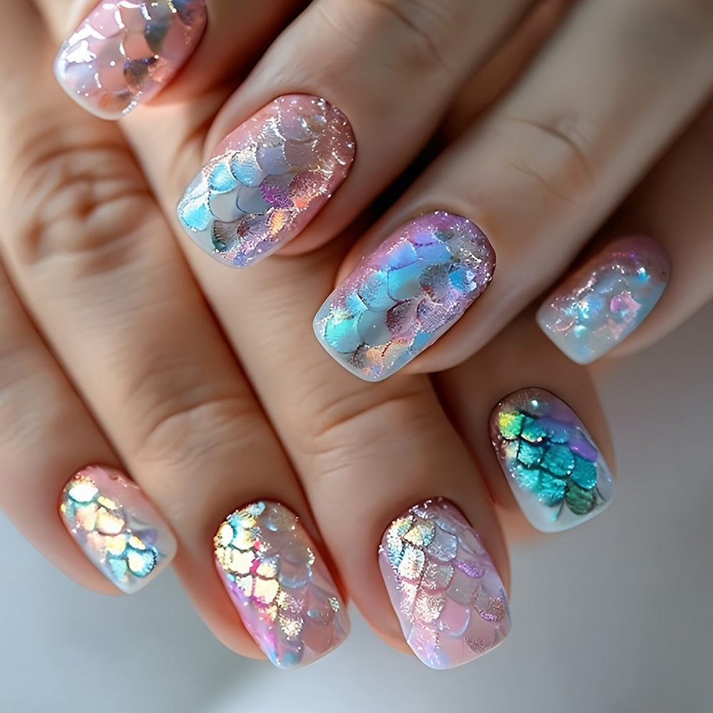 Summer Iridescent Square Press On Nails 24PCS
