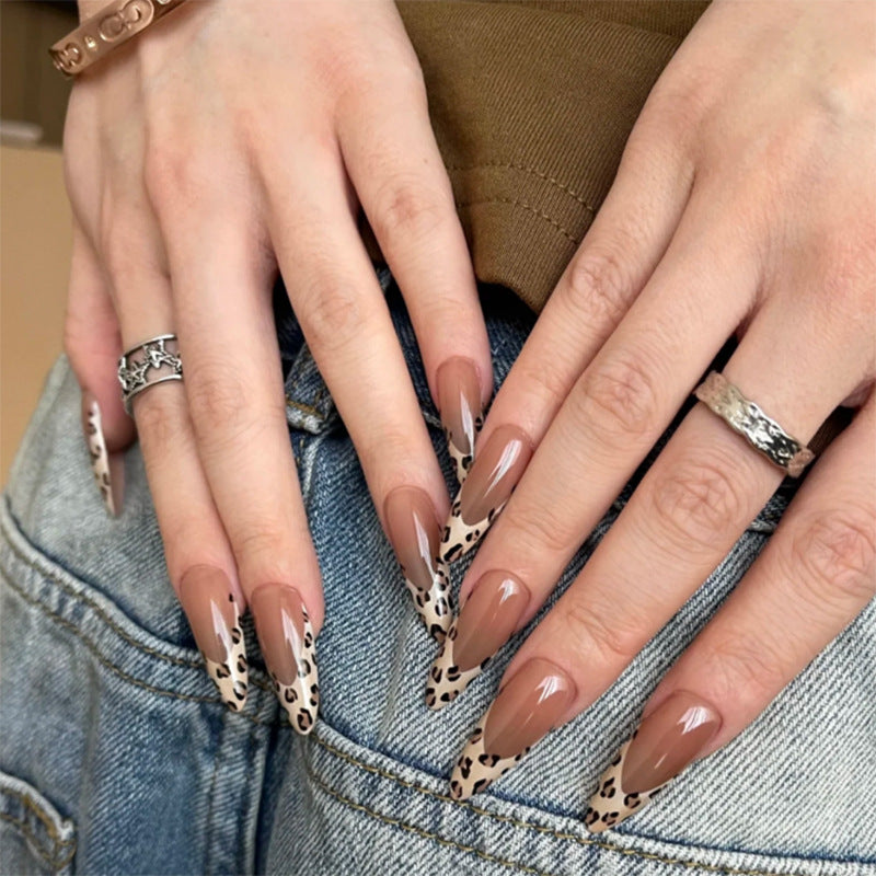 Dusty Pink French Leopard False Press On Nails 24PCS