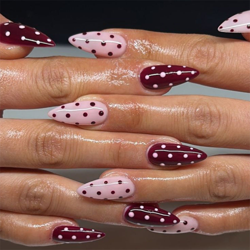 Trendy Red Spotted Almond Shape Press On Nails 24PCS