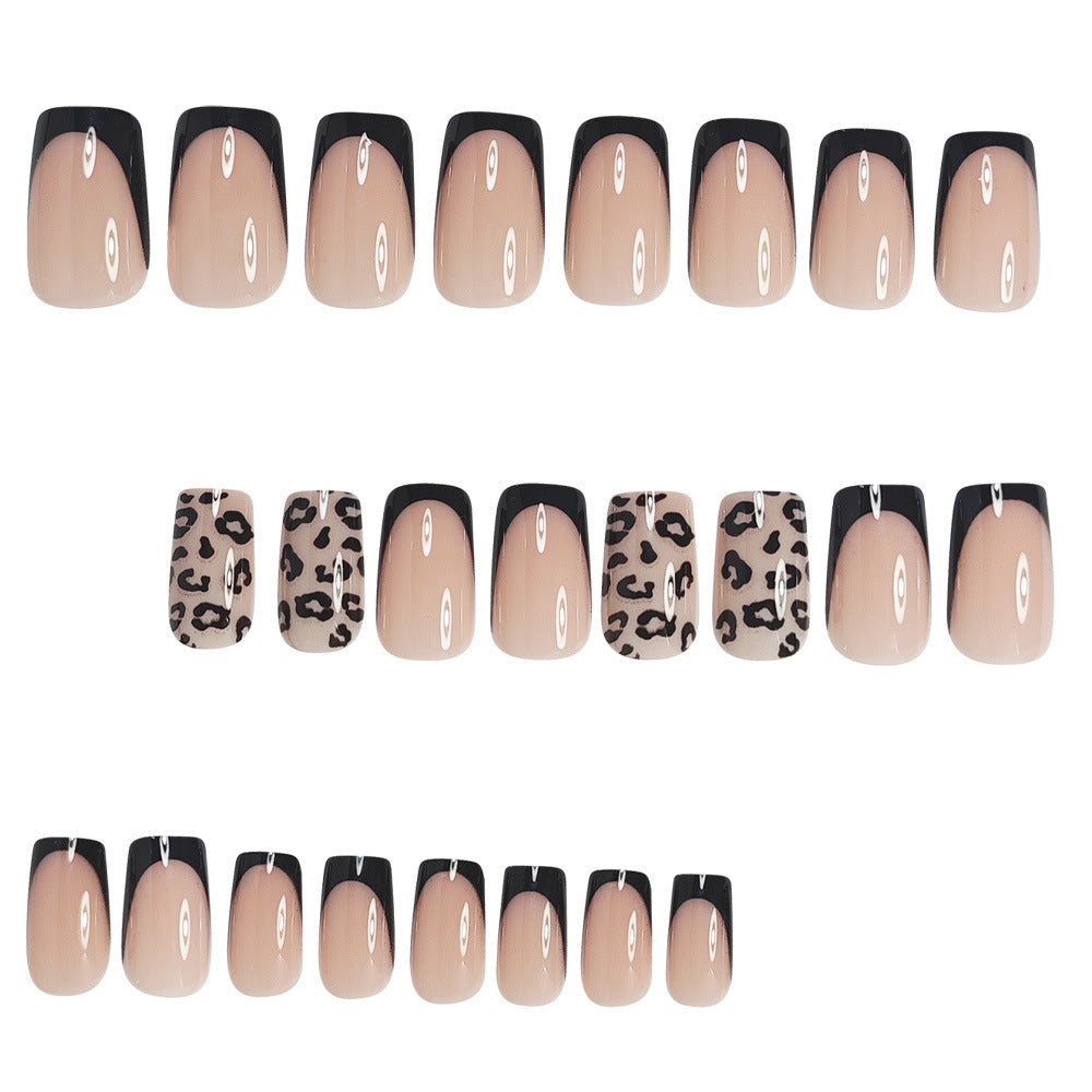 Baddie Black Leopard French Square Press On Nails | 24PCS