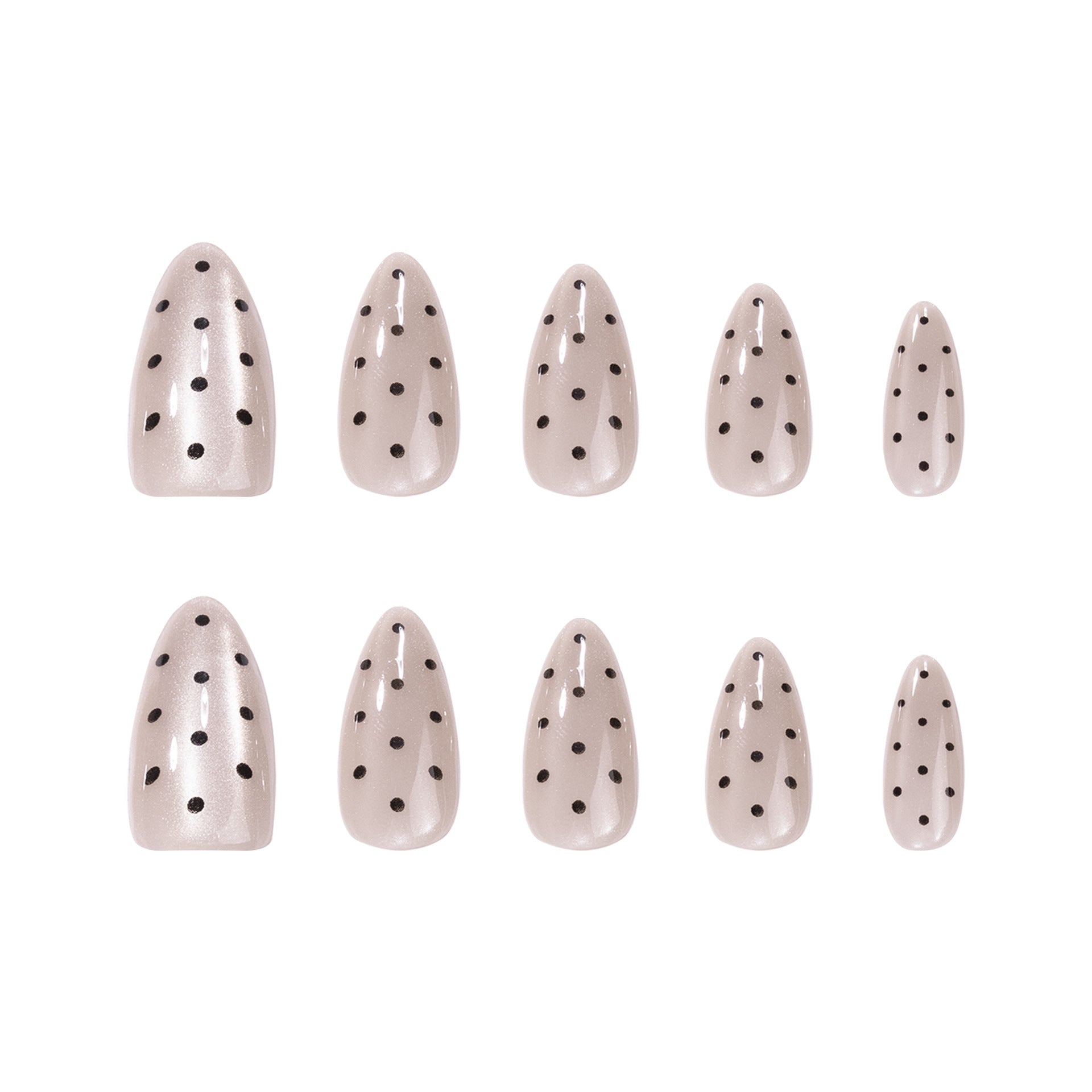 Minimalist Grey Cat Eye & Black Dot Almond Press On Nails 24PCS