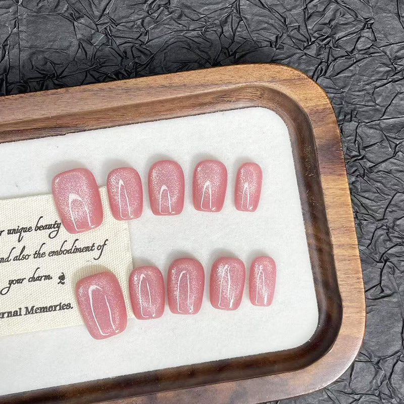 Rose Quartz Cat-Eye Square Press-On Nails