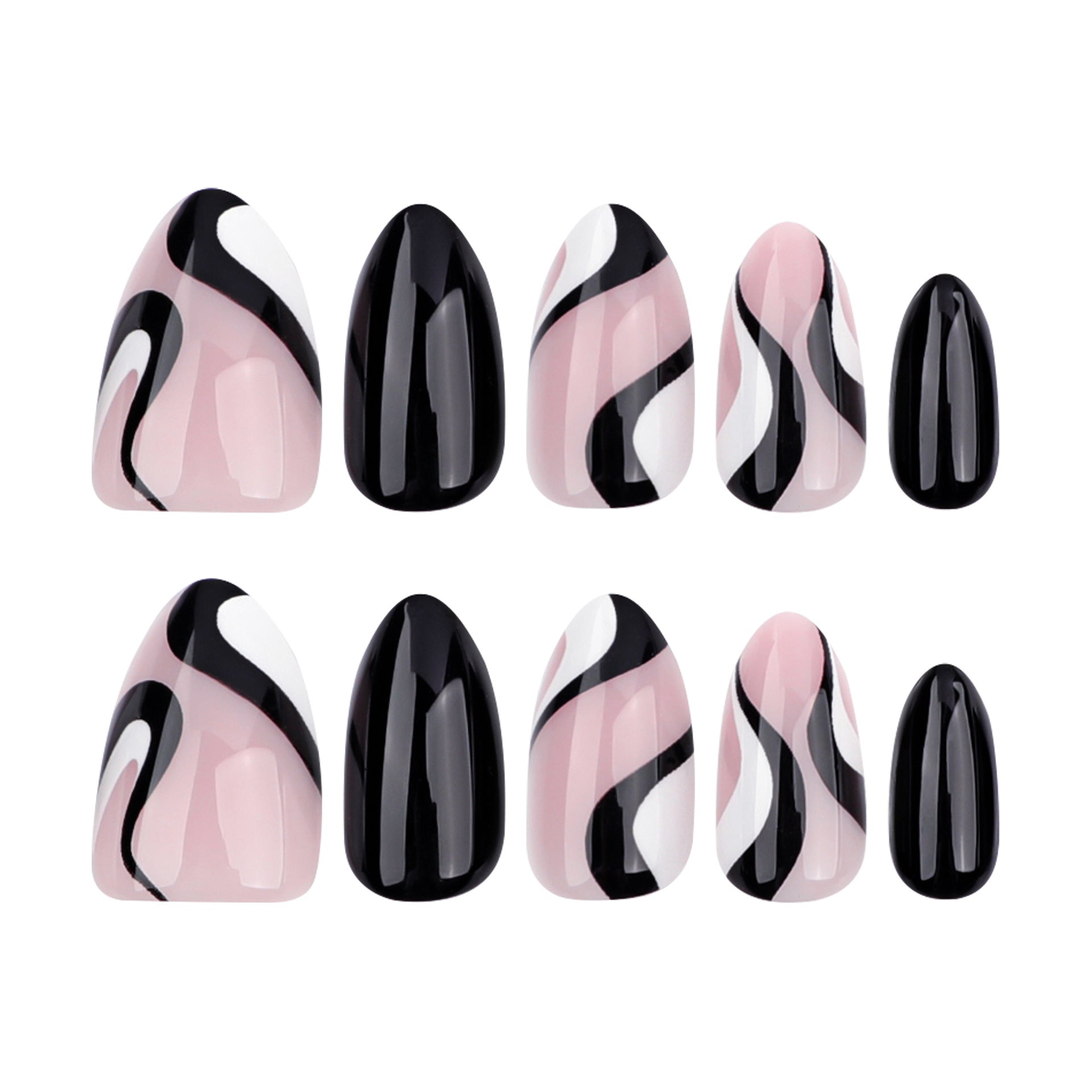 Modern Monochrome Abstract Short Almond Press On Nails 24PCS