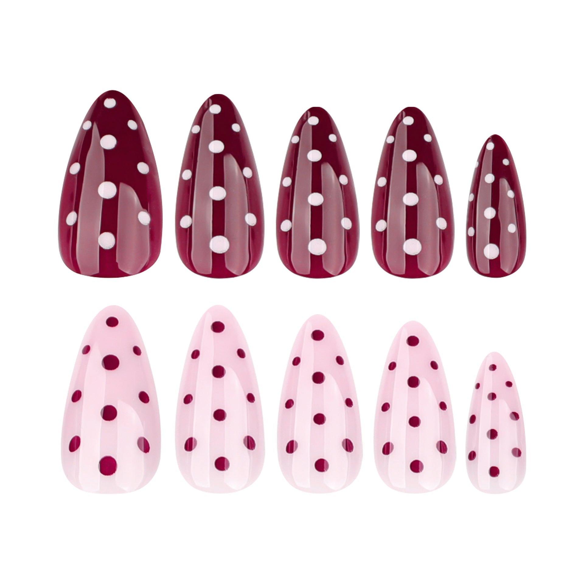 Trendy Red Spotted Almond Shape Press On Nails 24PCS
