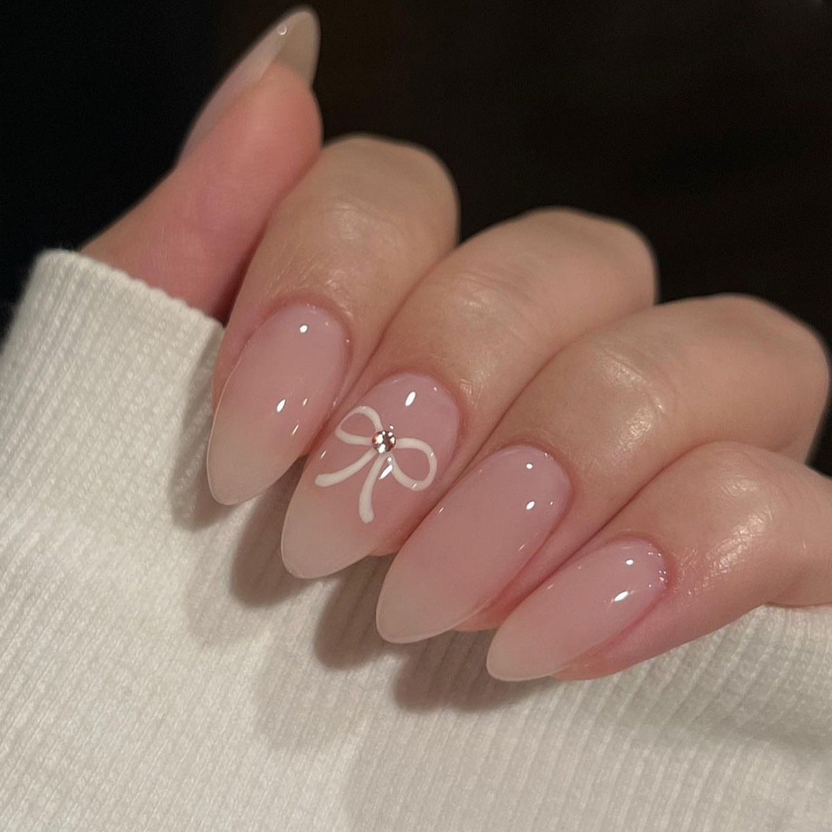 Minimalist White Bows Press On Nails 24PCS