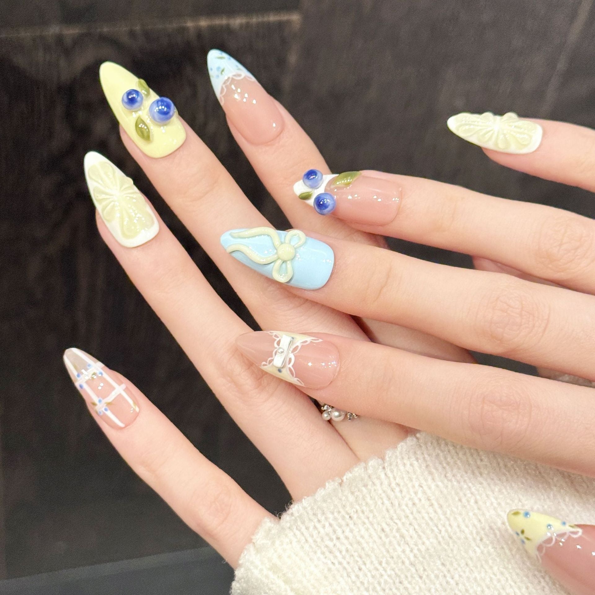 Summer Lemonade Pink Contrast Press On Nails | 10PCS