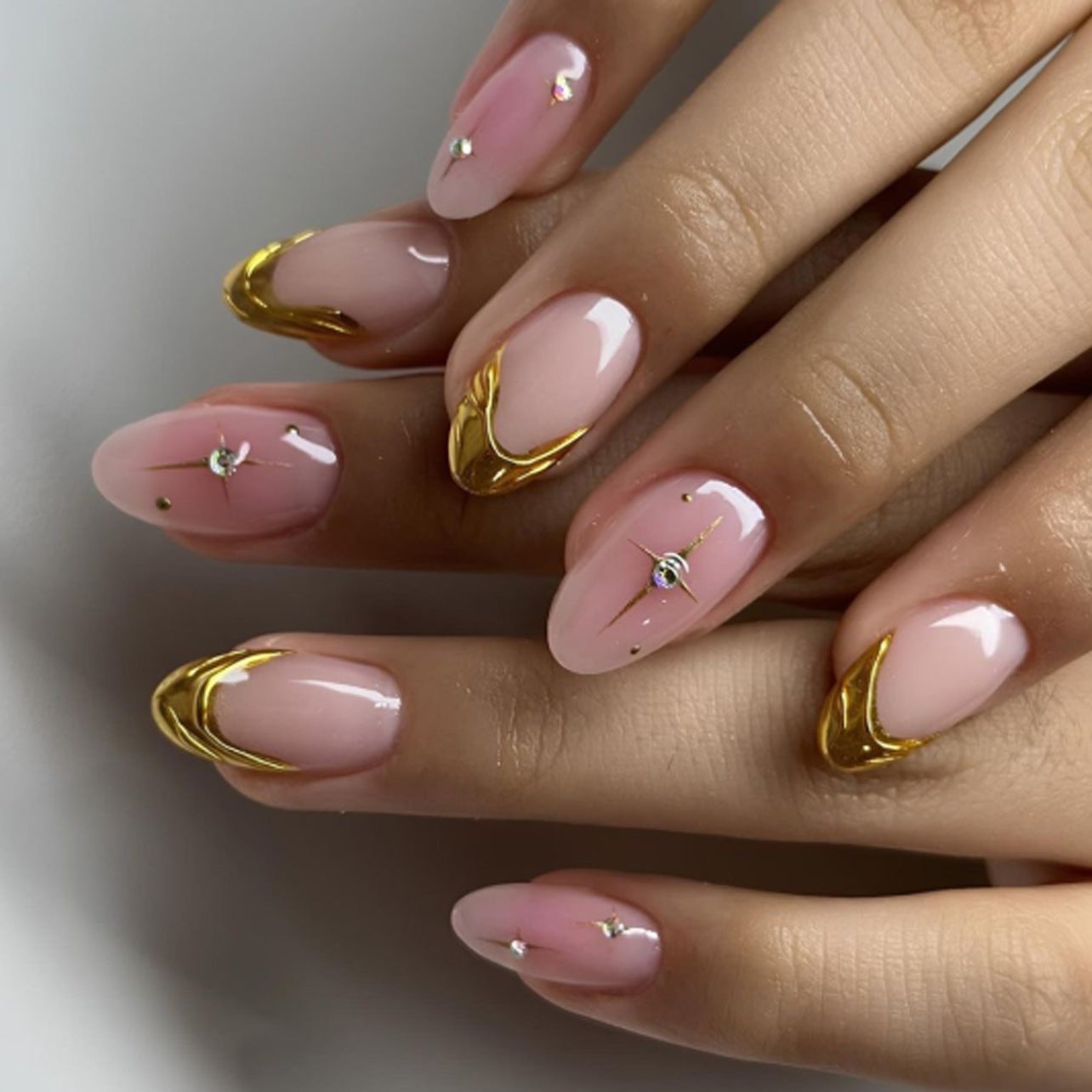 Chic Celestial Gold French Tip Press On Nails 24PCS