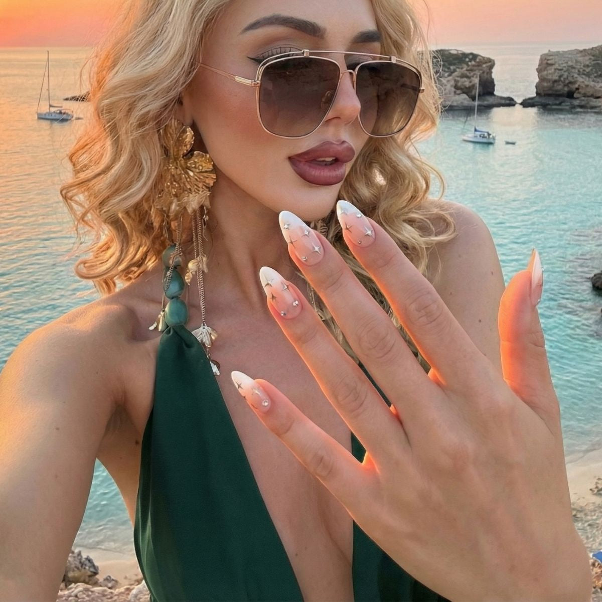 Starlight Nude Almond French Nails