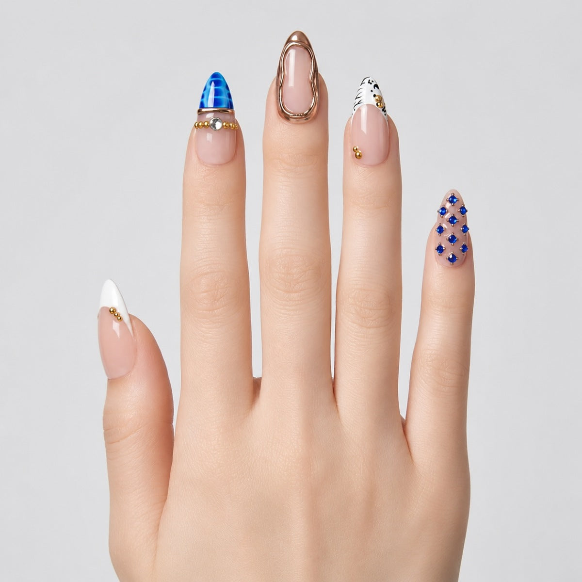 Edgy Animal Print & Blue Gem Press On Nails | 10PCS