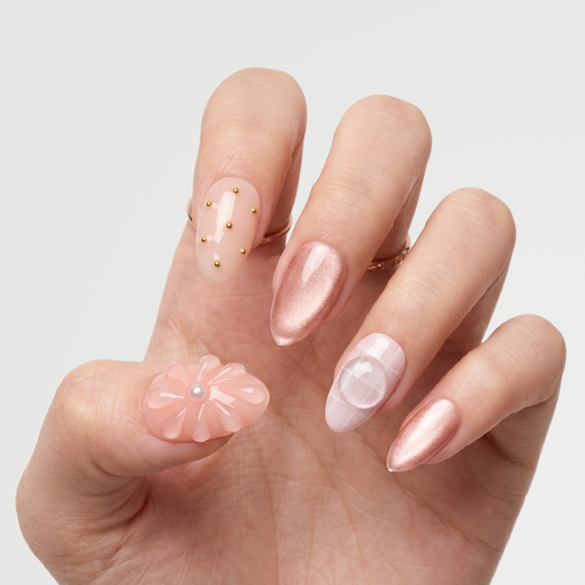 Shimmering Coral Pearl Press On Nails | 10PCS
