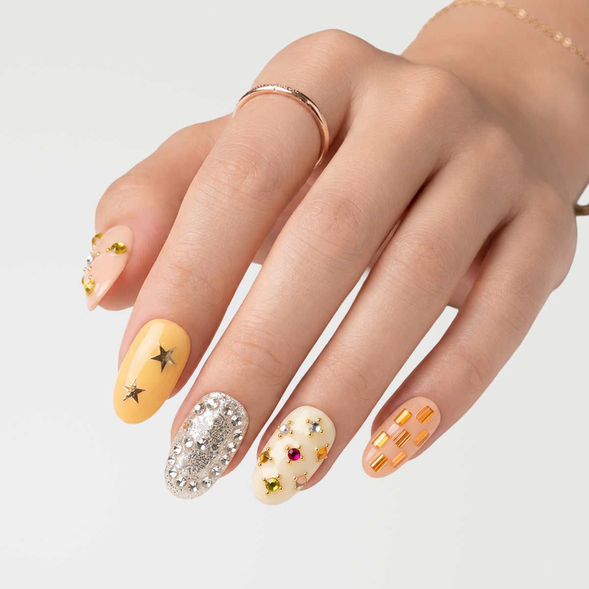 Mismatched Sparkly Gem & Star Press On Nails | 10PCS