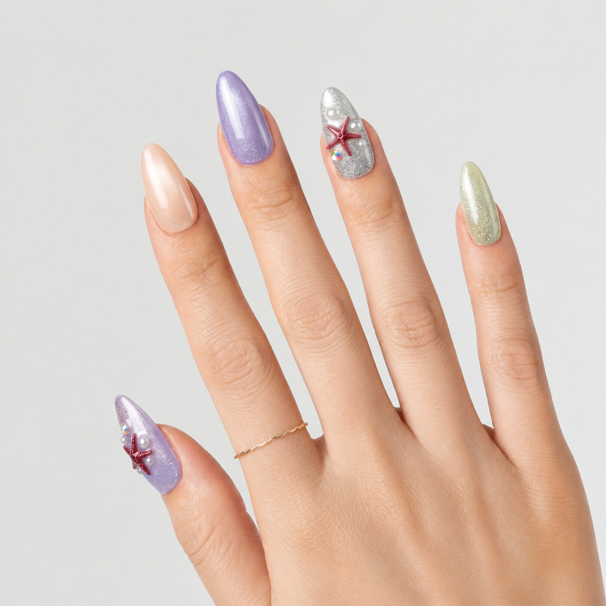 Iridescent Mermaid Starfish Press On Nails | 10PCS