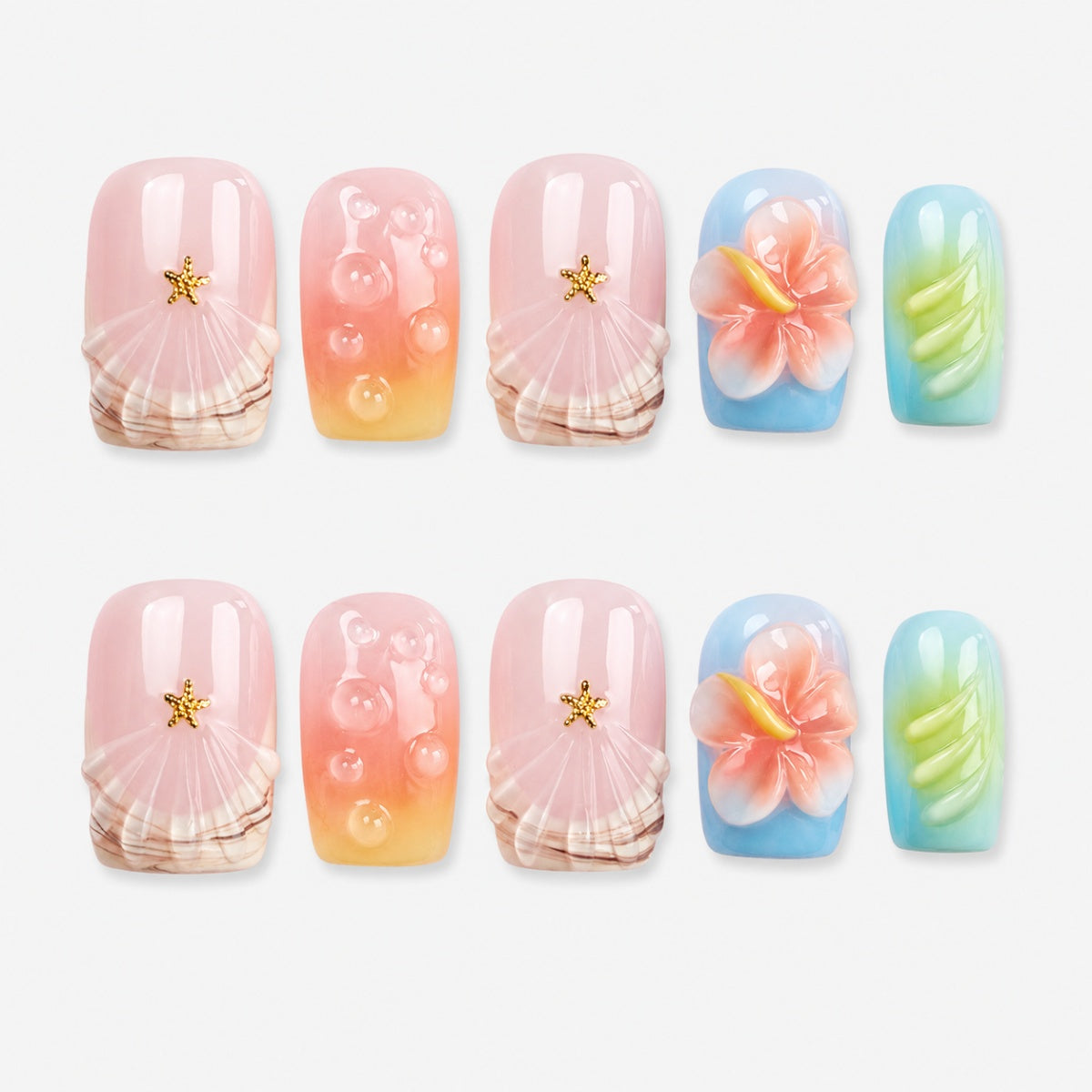 Sweet Summer Ocean Flora Press On Nails | 10PCS
