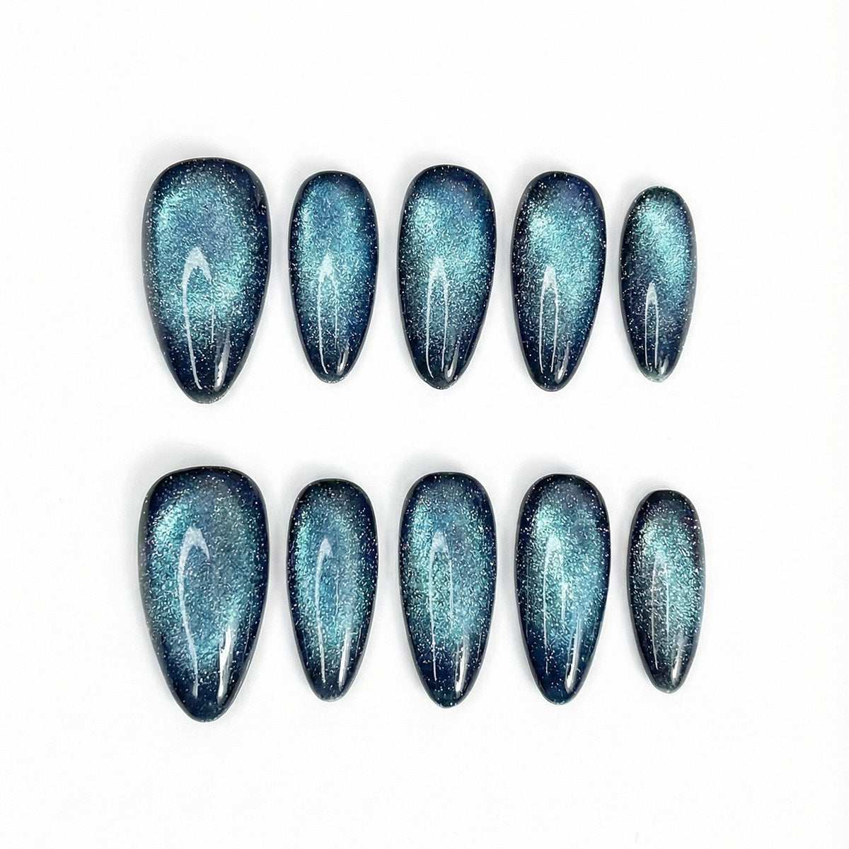 Galaxy Teal Velvet Cat Eye Almond Press-on Nails