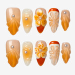 Amber Flora Almond Press-on Nails