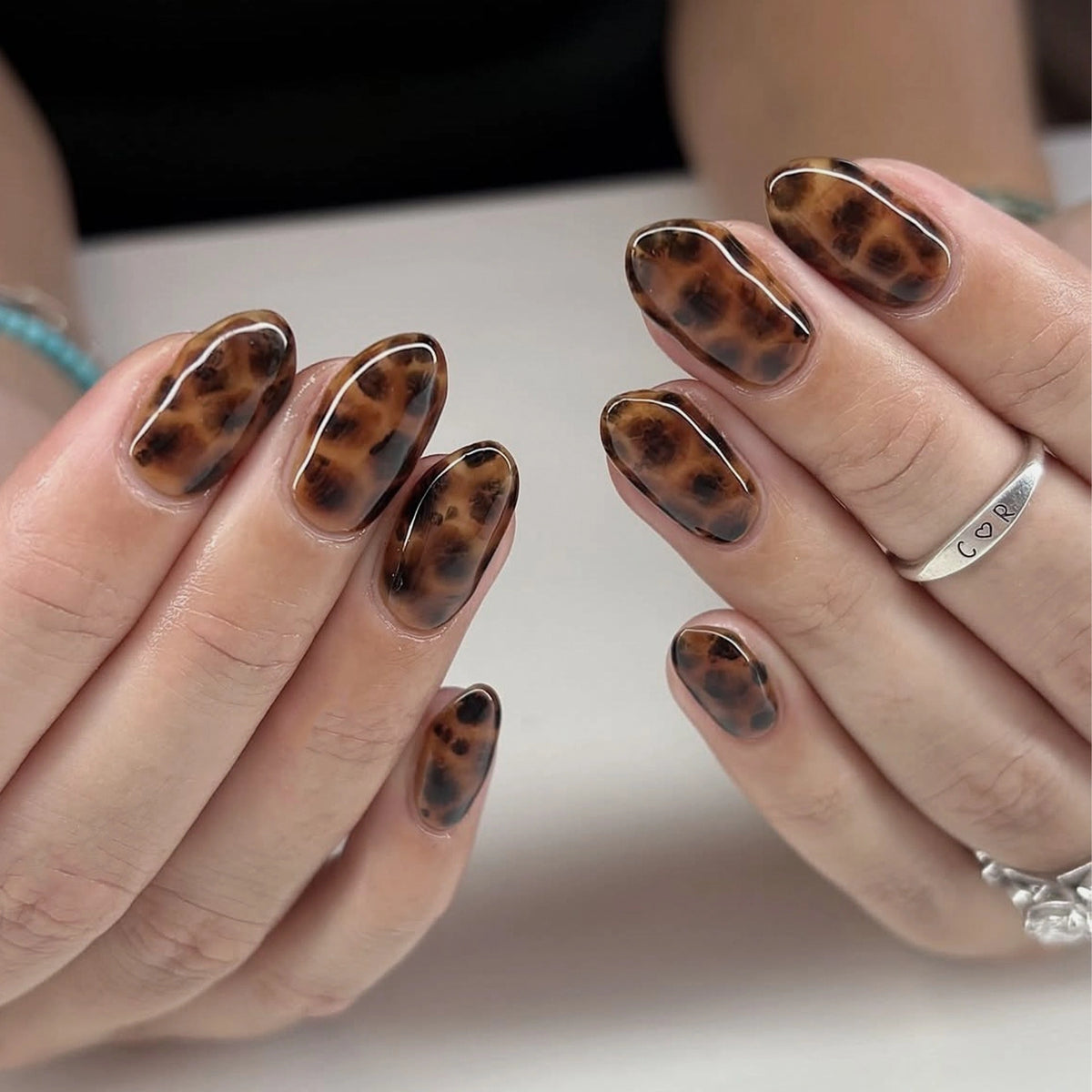 Amber Tortoise Gloss Almond Press On Nails 24PCS