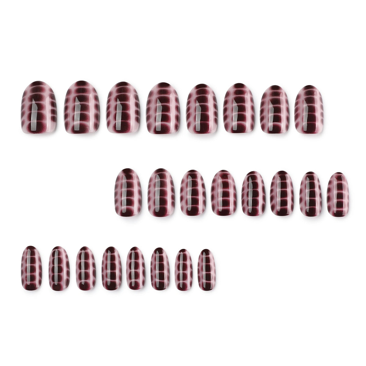 Berry Plaid Gloss Round Press On Nails 24PCS