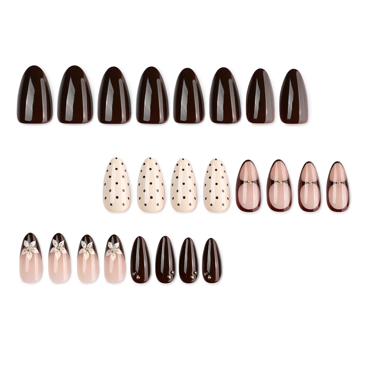 Cocoa Polka Bow Almond Press On Nails 24PCS