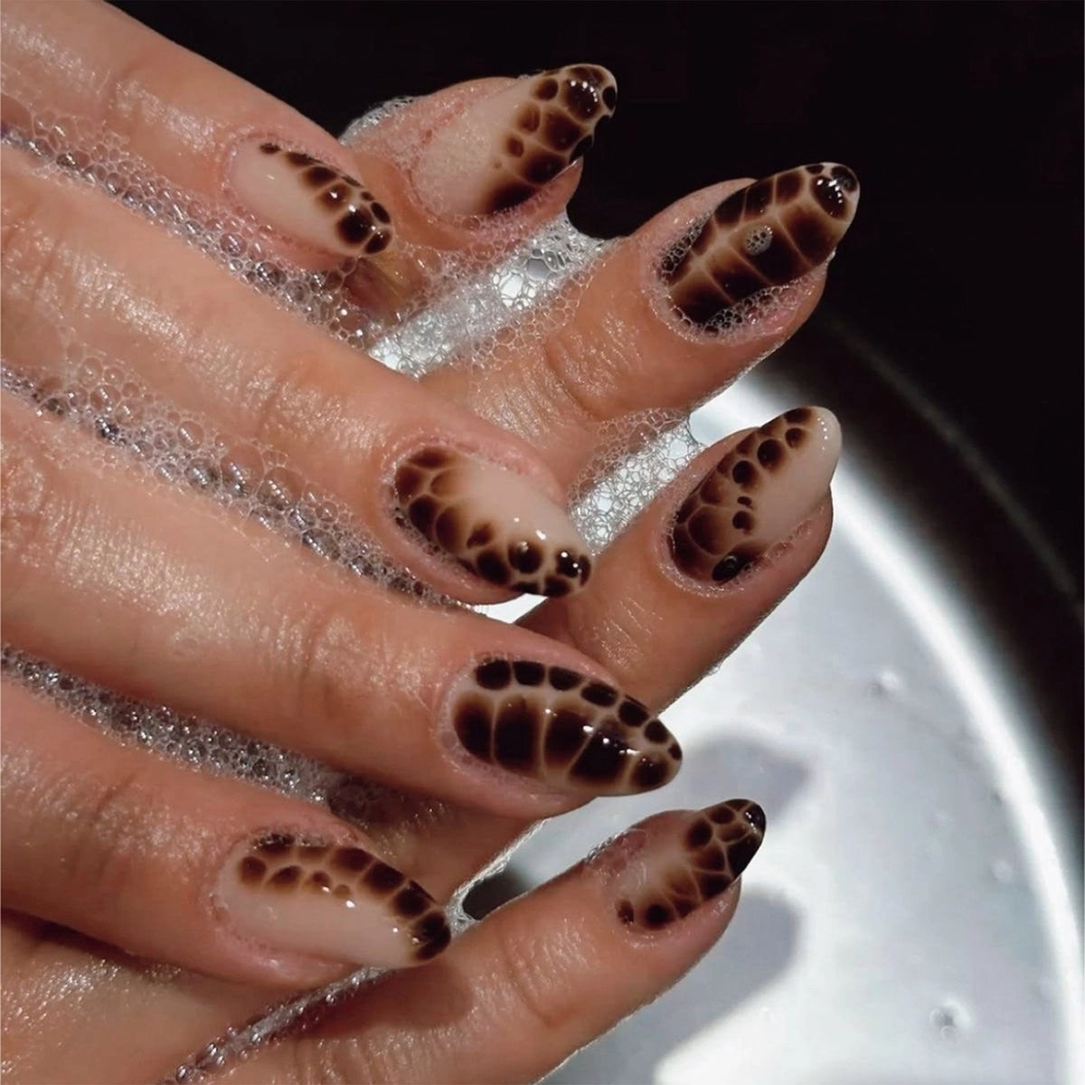 Mocha Leopard Grid Almond Press On Nails 24PCS