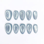 Icy Blue Velvet Cat Eye Almond Press-on Nails